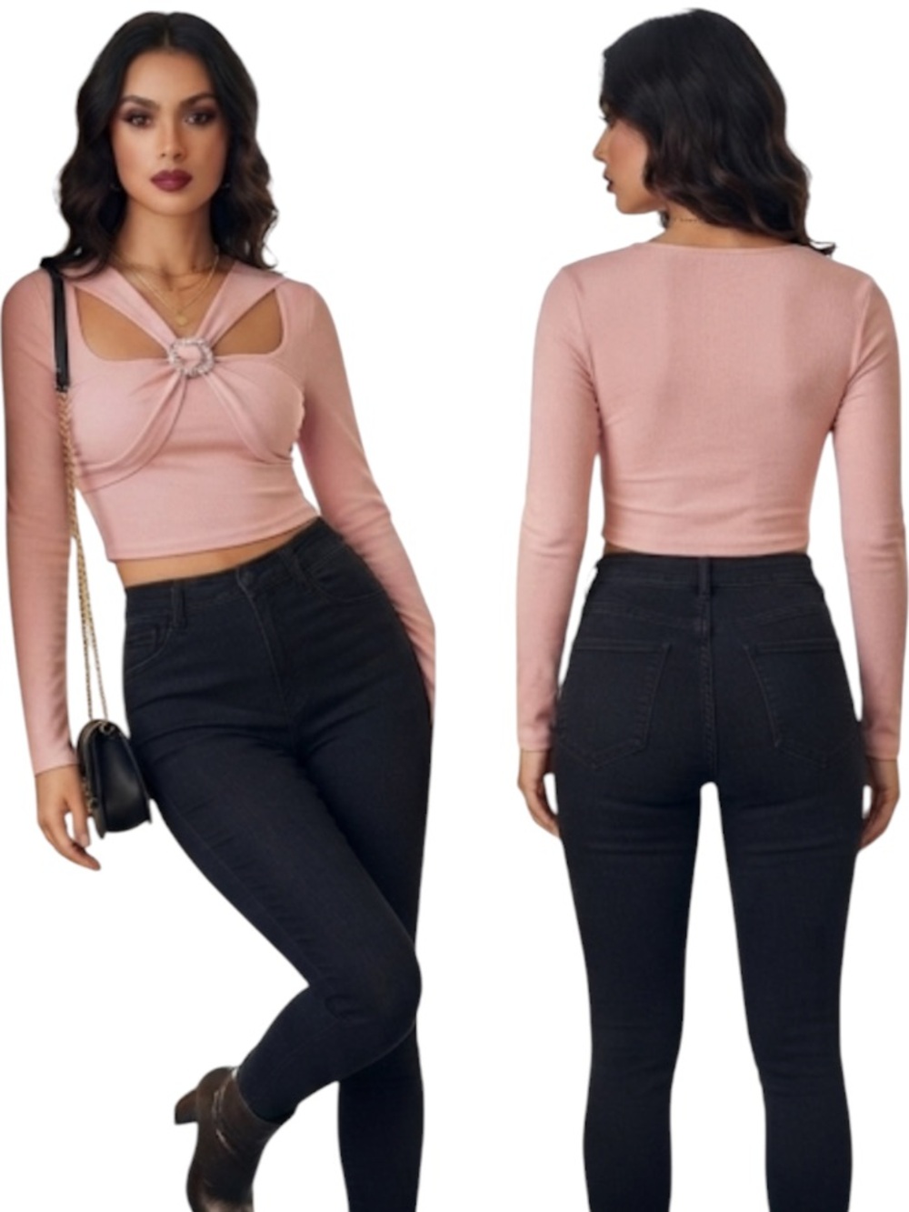 SHEIN MOD Diamond Decor Twist Detail T-shirt size XS NWT